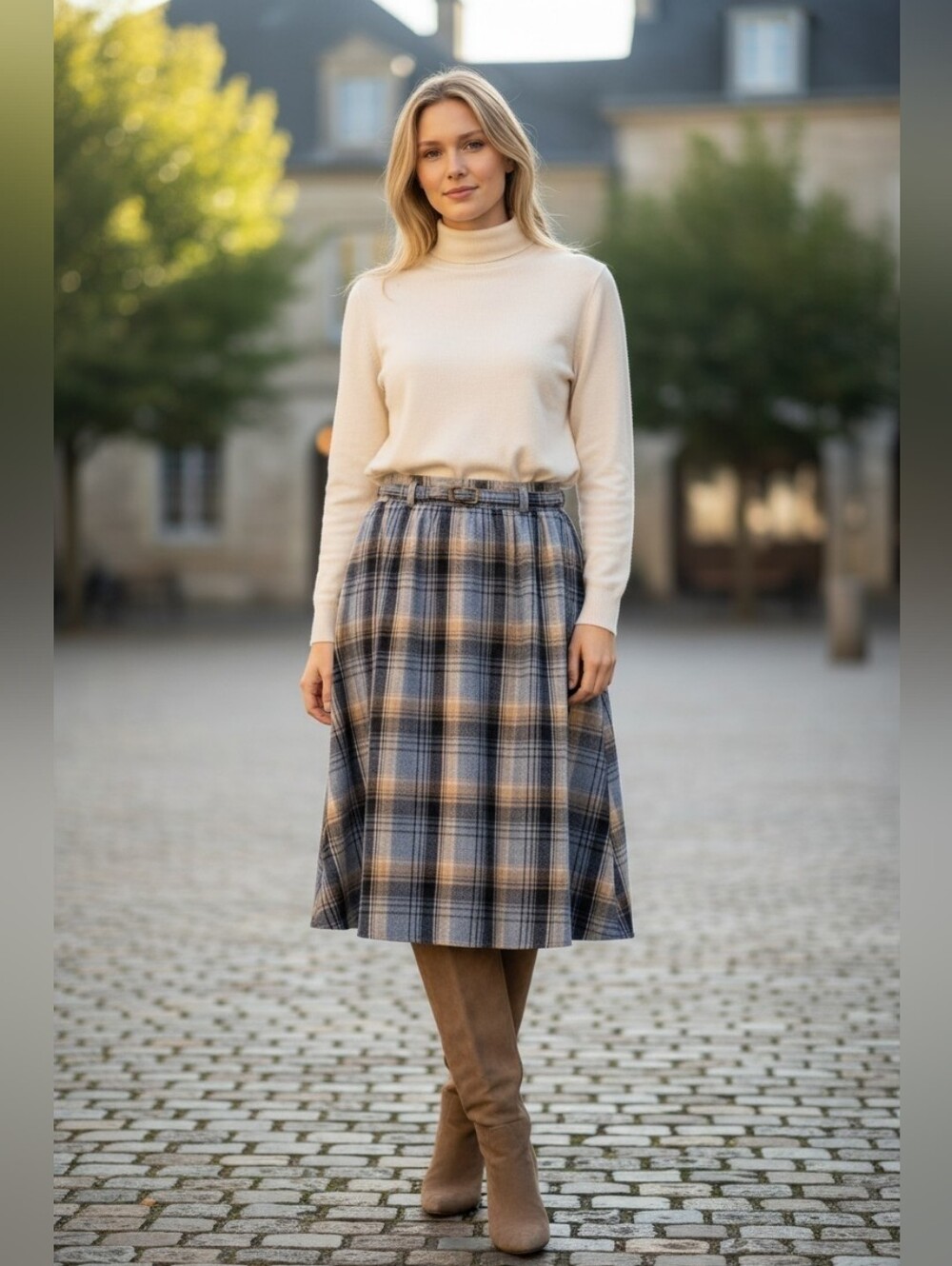 VTG Baker St Ted Martin Skirt sz 16 Plaid Gray Tan Preppy Autumn Wool Blend